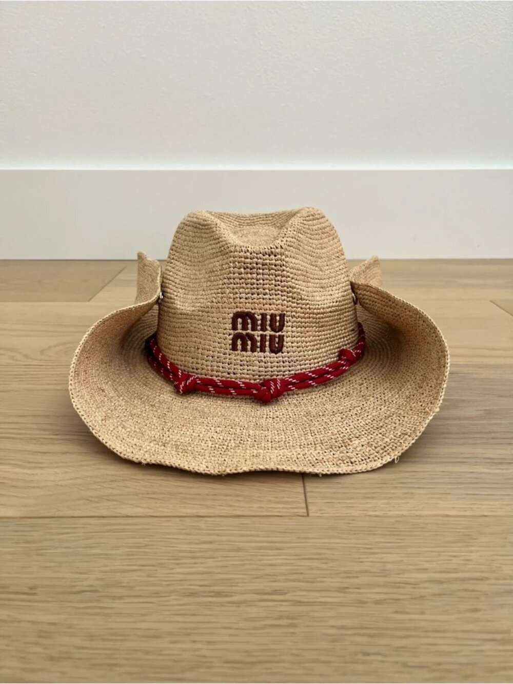 Miu Miu Raffia Wide‑Brim Straw Hat Brown With Tag